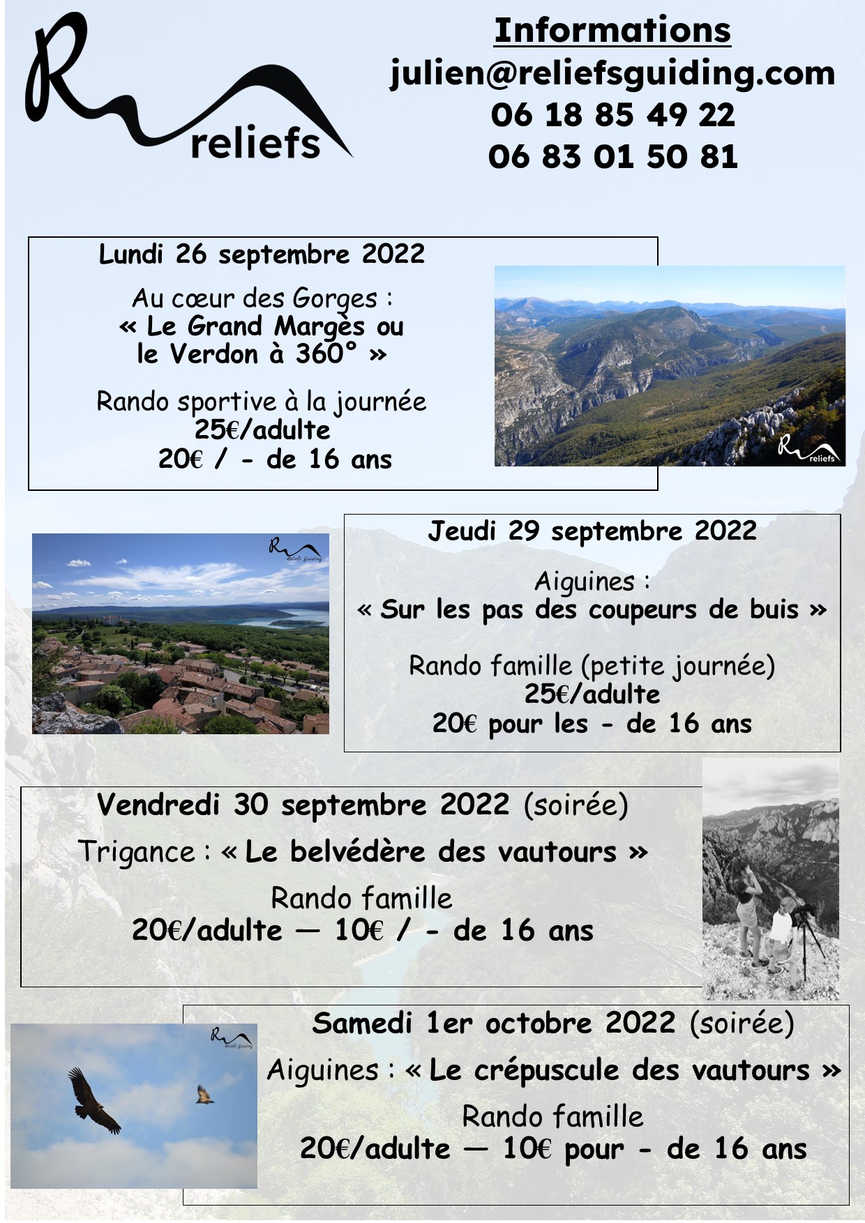 Affiche fin septembre - Reliefs - sorties