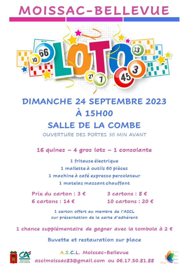 Loto  Moissac-Bellevue Loto 24 septembre 2023 - Loto 24 septembre 2023