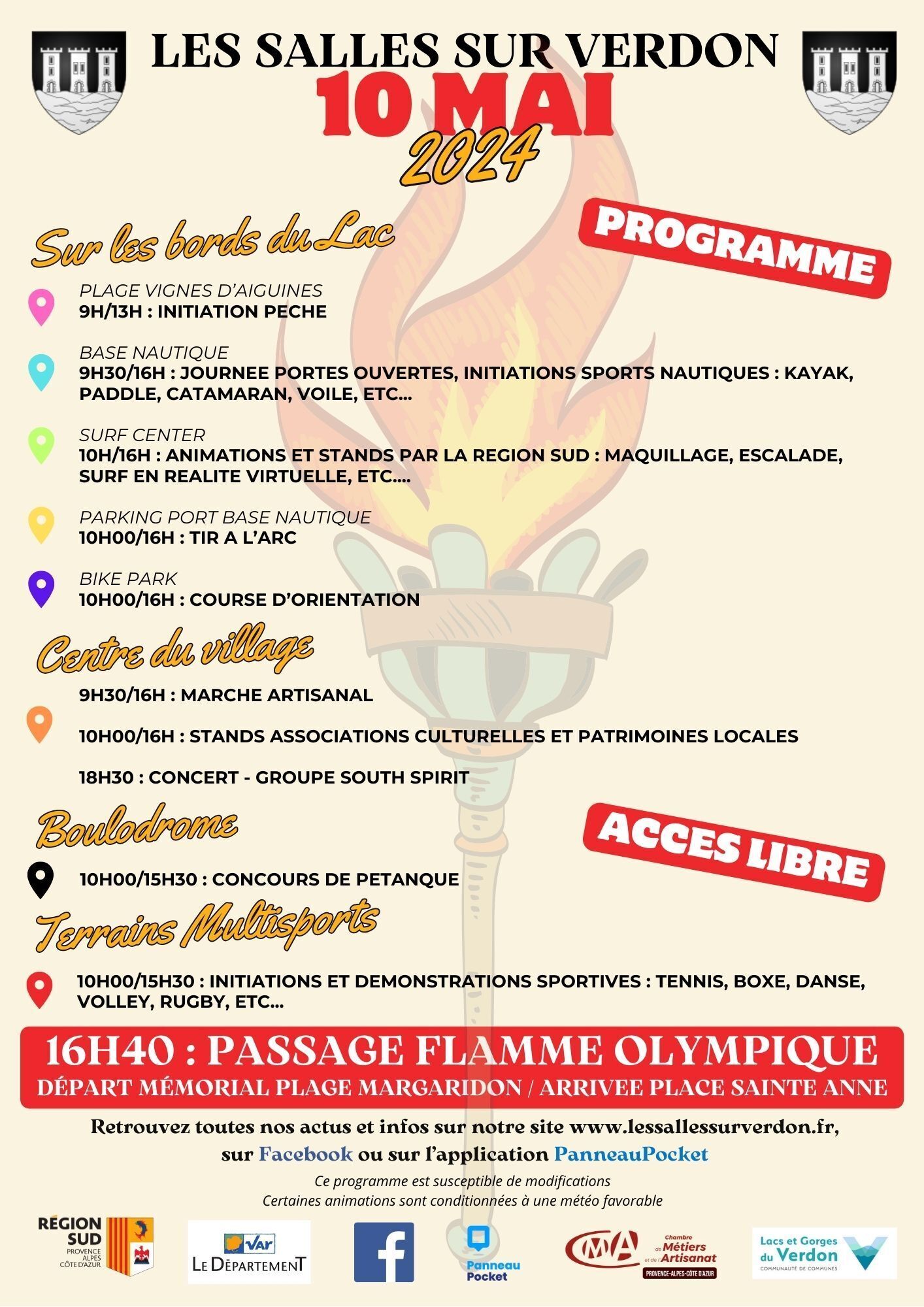Programme 10 mai 2024 - Relais de la flamme Olympique -Les Salles-sur-Verdon