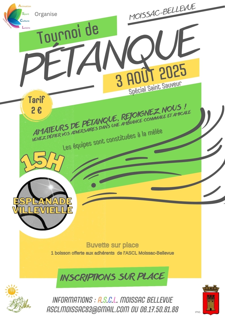 Affiche 3 août - Tournois de pétanque à la mêlée_Moissac-Bellevue