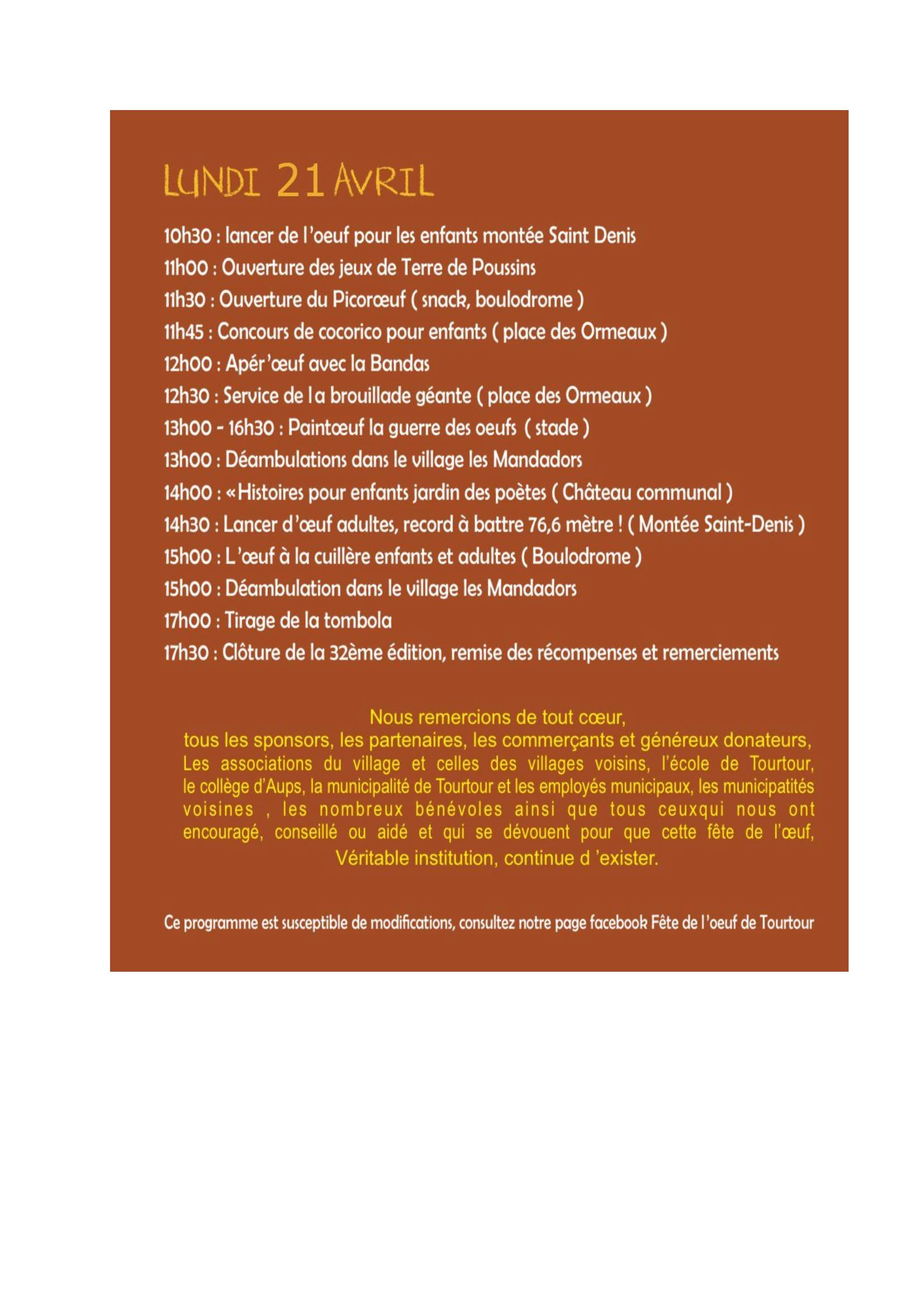 Programme - 32e Fête de l'Oeuf à Tourtour_Tourtour
