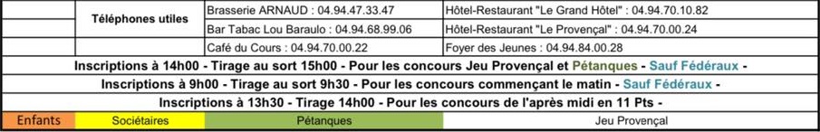 téléphones utiles - Jeu Provençal Fédéral 3x3 - Grand Prix de la ville d'Aups_Aups