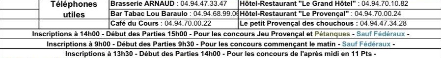 téléphones utiles - Jeu Provençal Fédéral 3x3 - Grand Prix de la ville d'Aups_Aups